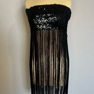 Black Sequin Fringe Party Dress
